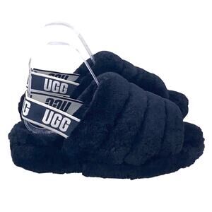 UGG Women’s Fluff Yeah Black Shearling Slip On Slide Slipper Size US 7